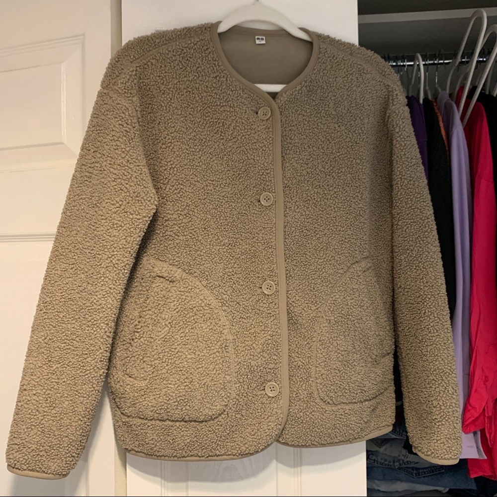 Uniqlo Pile Lined Fleece Crew Neck Cardigan XL M